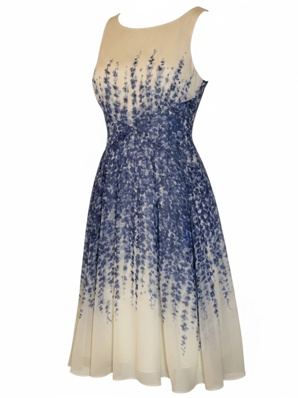 Hobbs London 100% Silk White Trailing Blue Delphinium Floral Midi Dress US 4 - Picture 12 of 13
